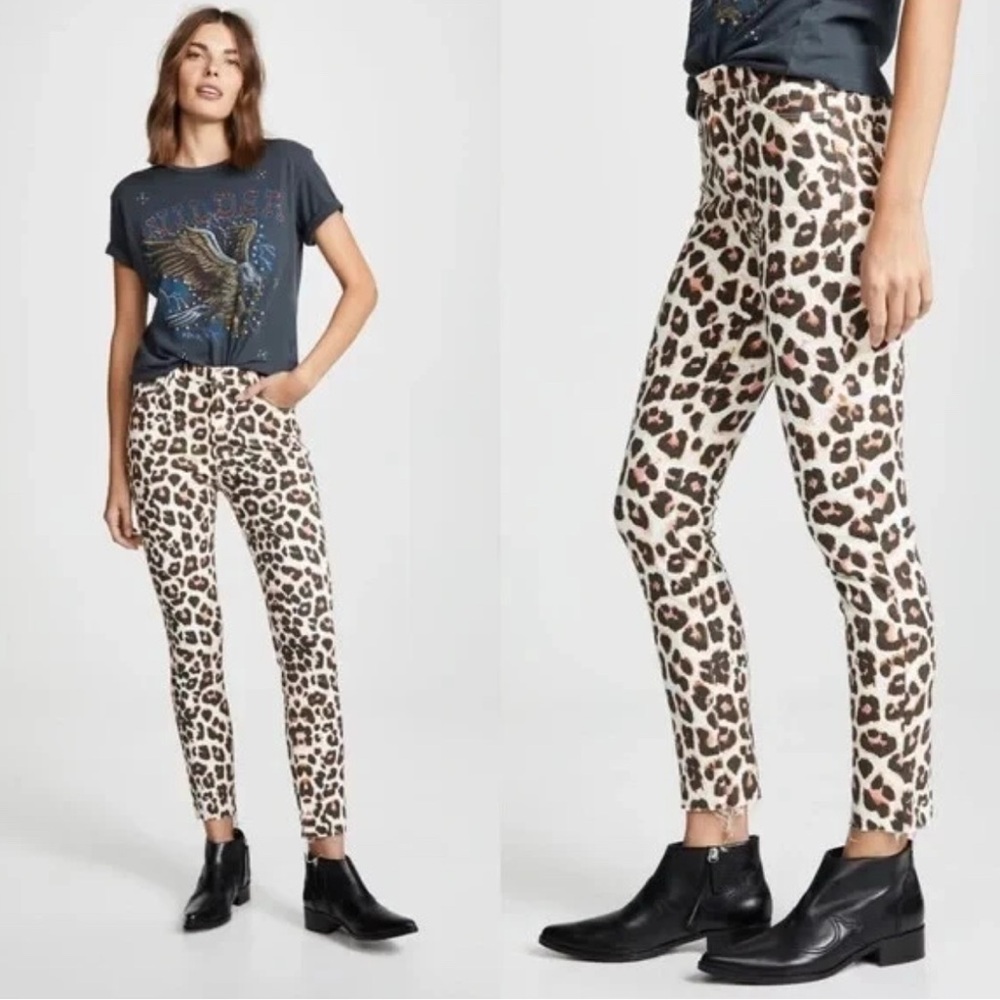 MOTHER Ankle Fray Leopard Print skinny Jeans NWT SZ 24